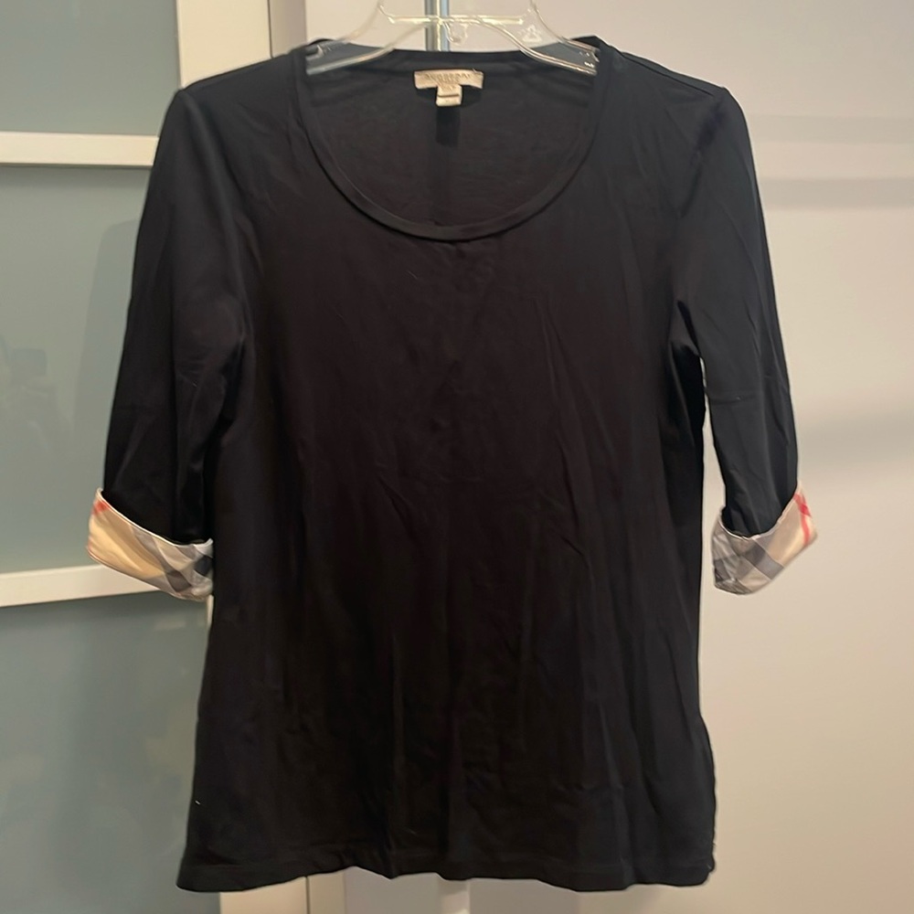 Burberry Black Short Sleeve Tee With Signature Design On Sleeve Cuffs